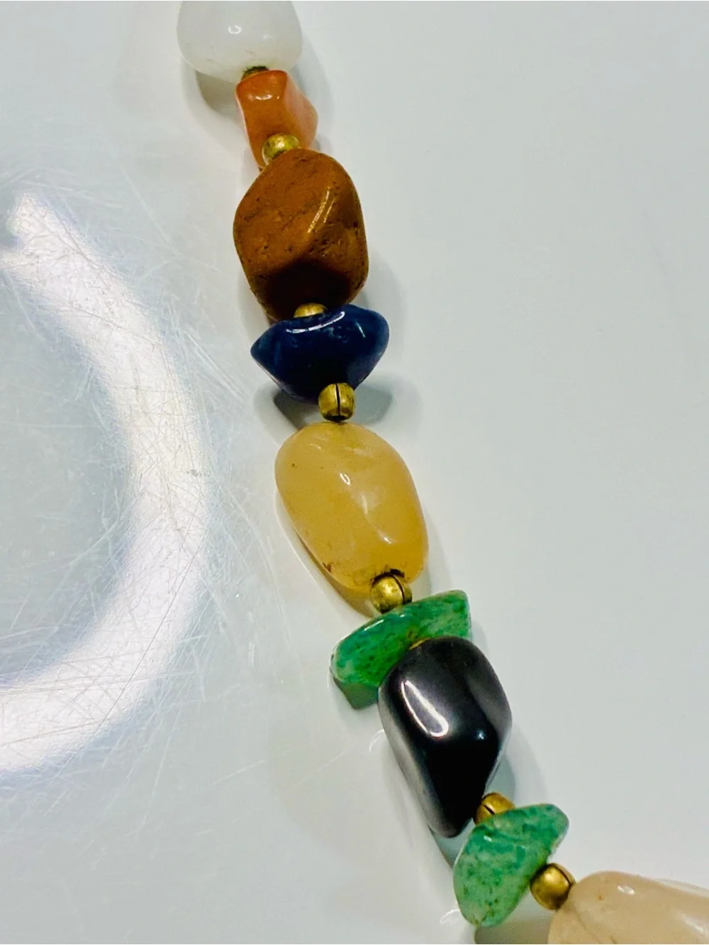 Multicolor Natural Stone Bead Necklace - Mixed Gem Accents VTG Hippie Cowgirl